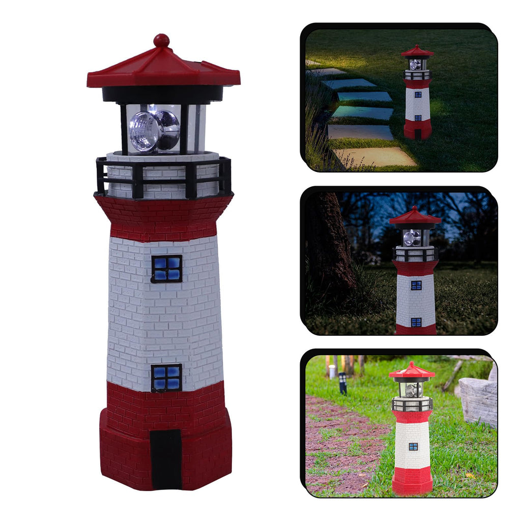 Solar Powered Rotating Lighthouse Resin LED Light Z771048