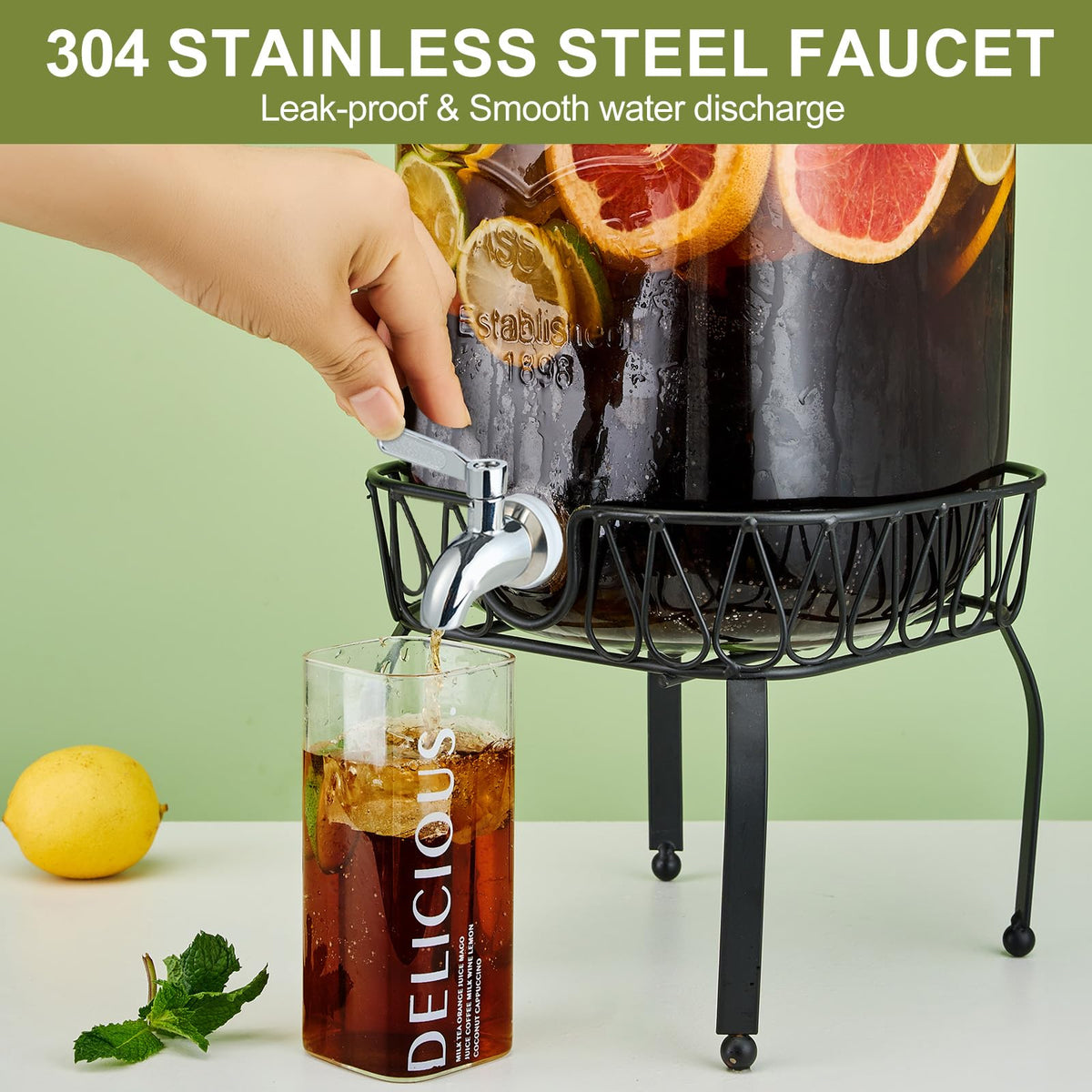 2 Gallon Glass Beverage Dispenser with Stand and Lid F553927