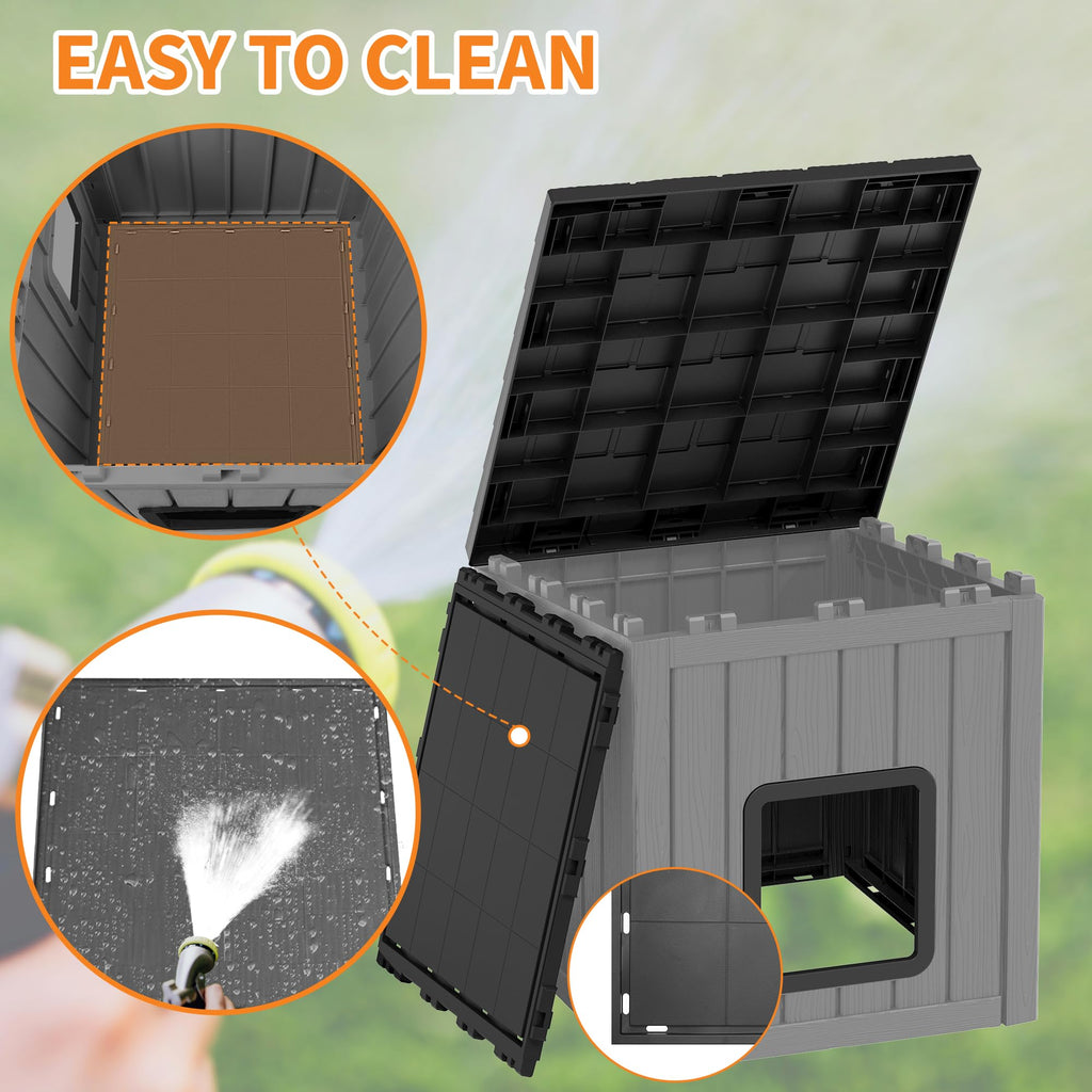 Weatherproof PP Plastic Dog House with Sloped Roof W732870
