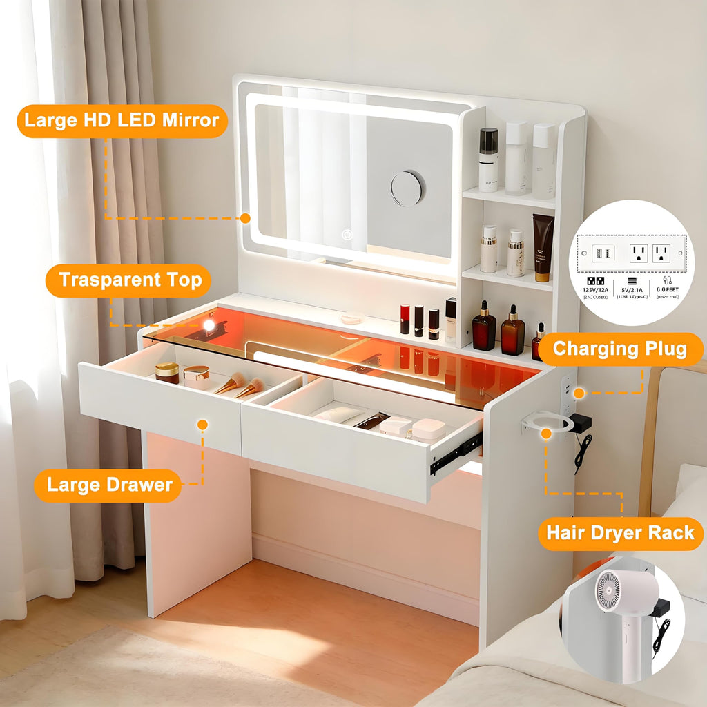 White Makeup Vanity Desk with LED Mirror K89344