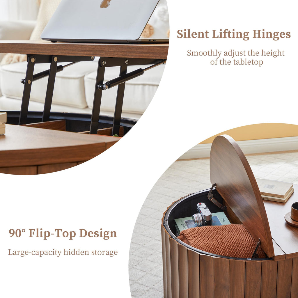 Fluted Round Lift Top Coffee Table with Storage T186