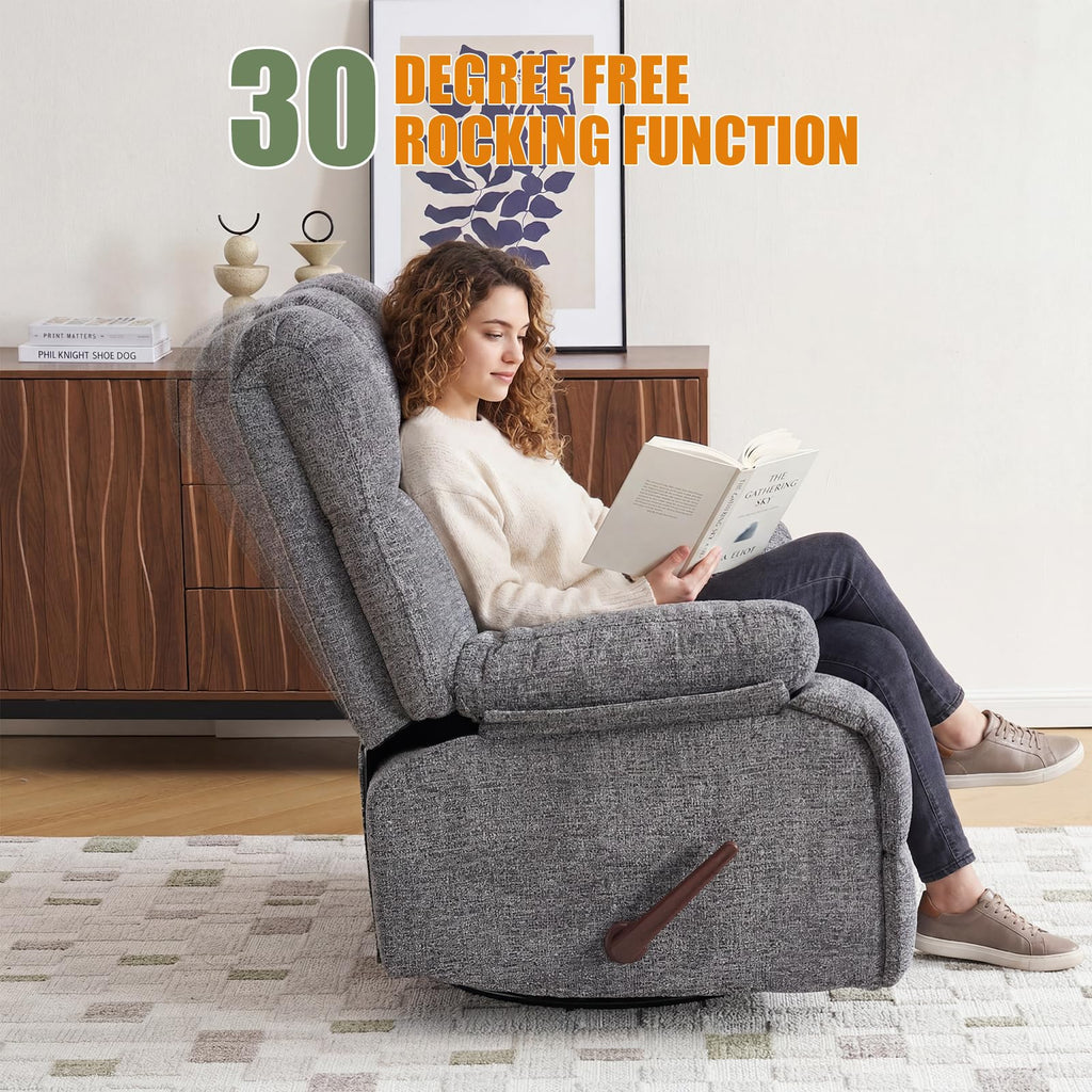 Oversized Chenille Grey Swivel Rocker Recliner S93006