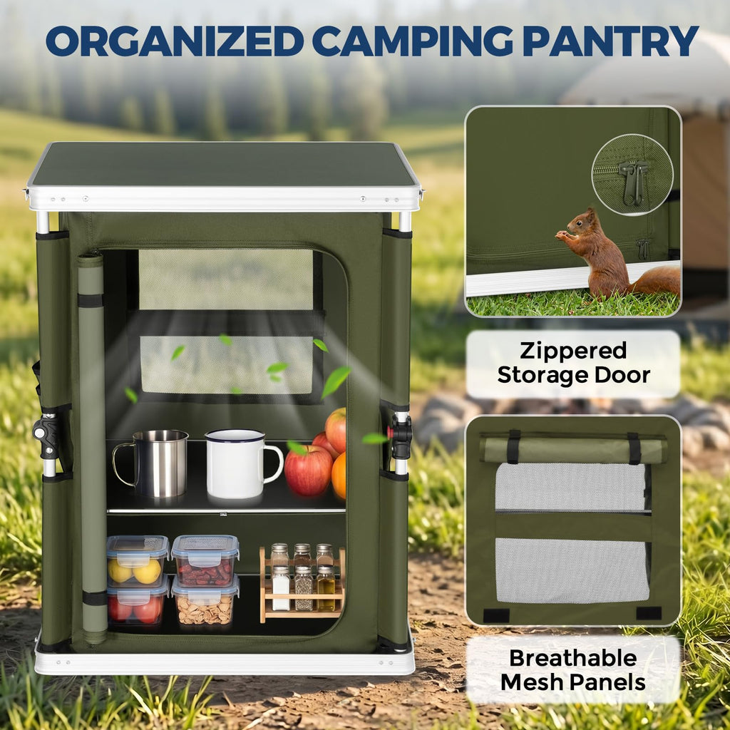 Green Portable Aluminum Folding Camping Table with Storage Organizer V645