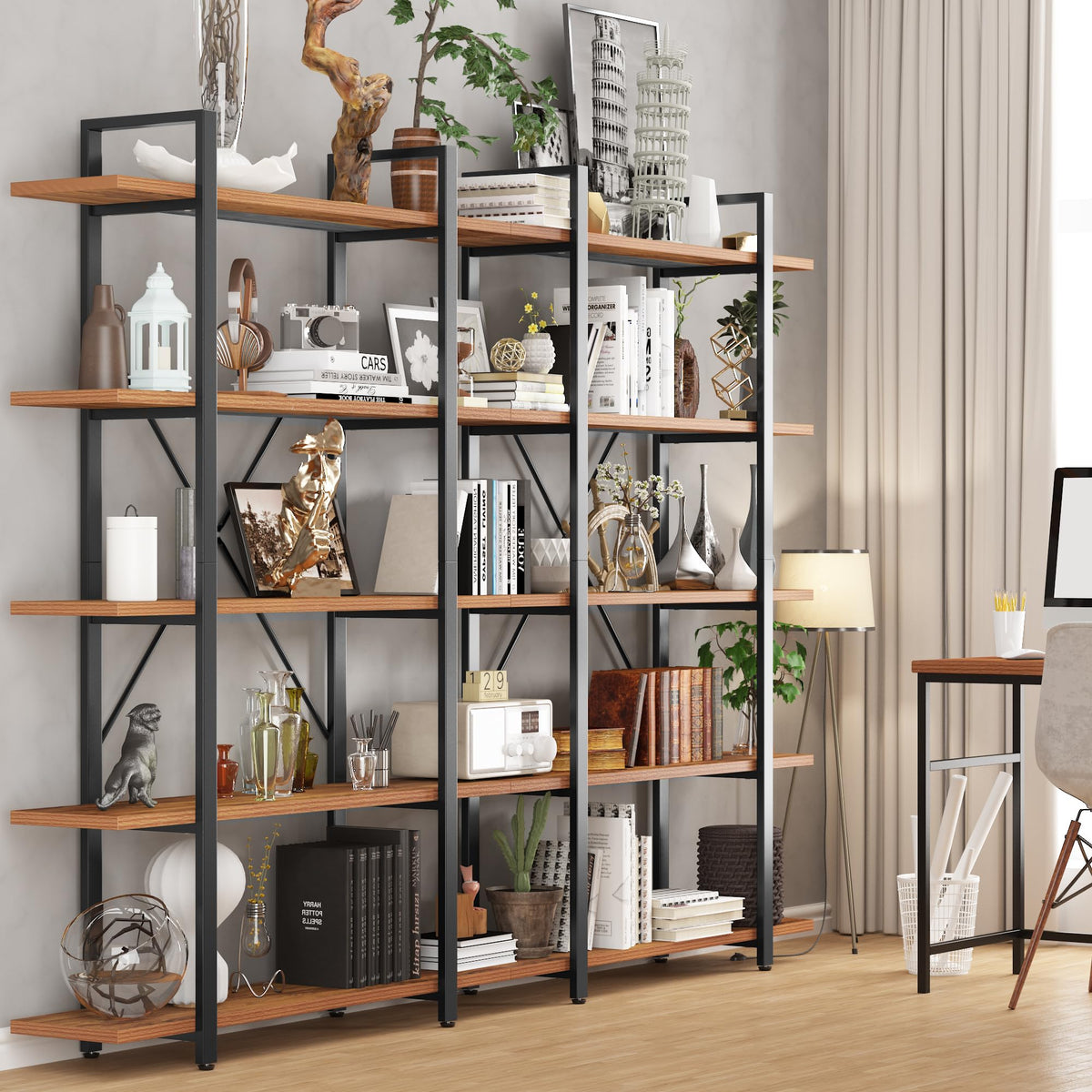 5 Tier Wood and Metal Bookshelf F87348