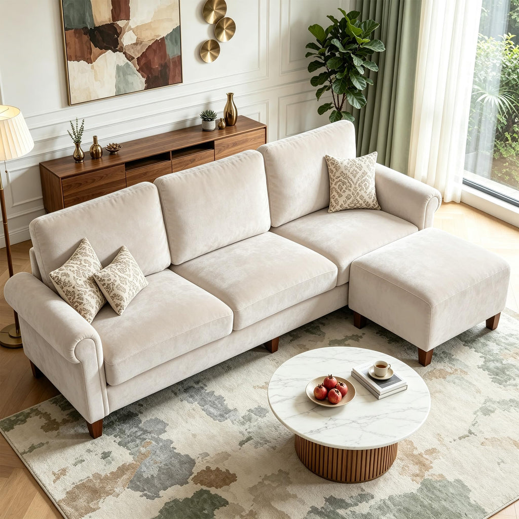 100" L-Shaped Velvet Sectional Sofa with Ottoman G563