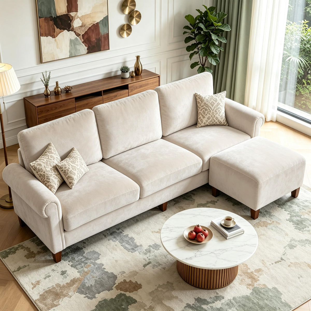 100" L-Shaped Velvet Sectional Sofa with Ottoman G563