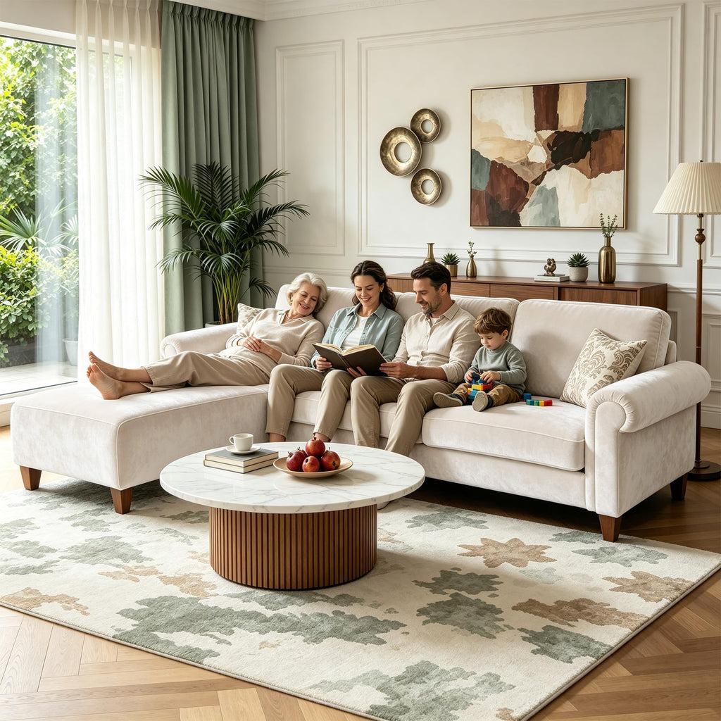 100" L-Shaped Velvet Sectional Sofa with Ottoman G563