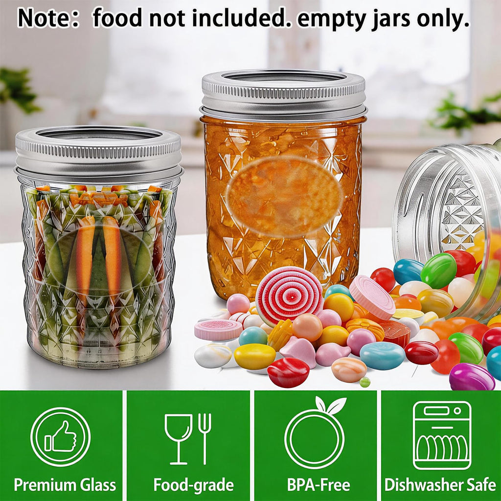 16 oz Wide Mouth Glass Mason Jars with Lids, 4 Pack I913