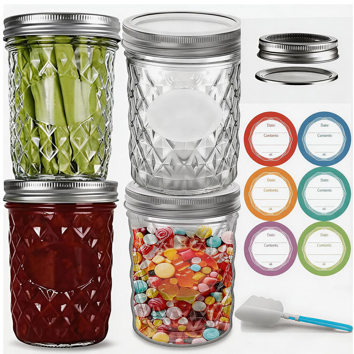 16 oz Wide Mouth Glass Mason Jars with Lids, 4 Pack I913