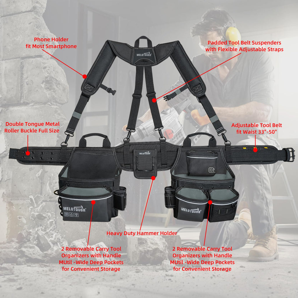 Tool Belt with Suspenders 32 Pockets 34"-48" Waist A475841