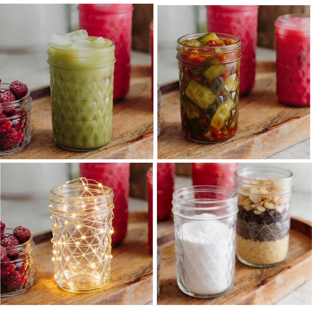16 oz Wide Mouth Glass Mason Jars with Lids, 4 Pack I913