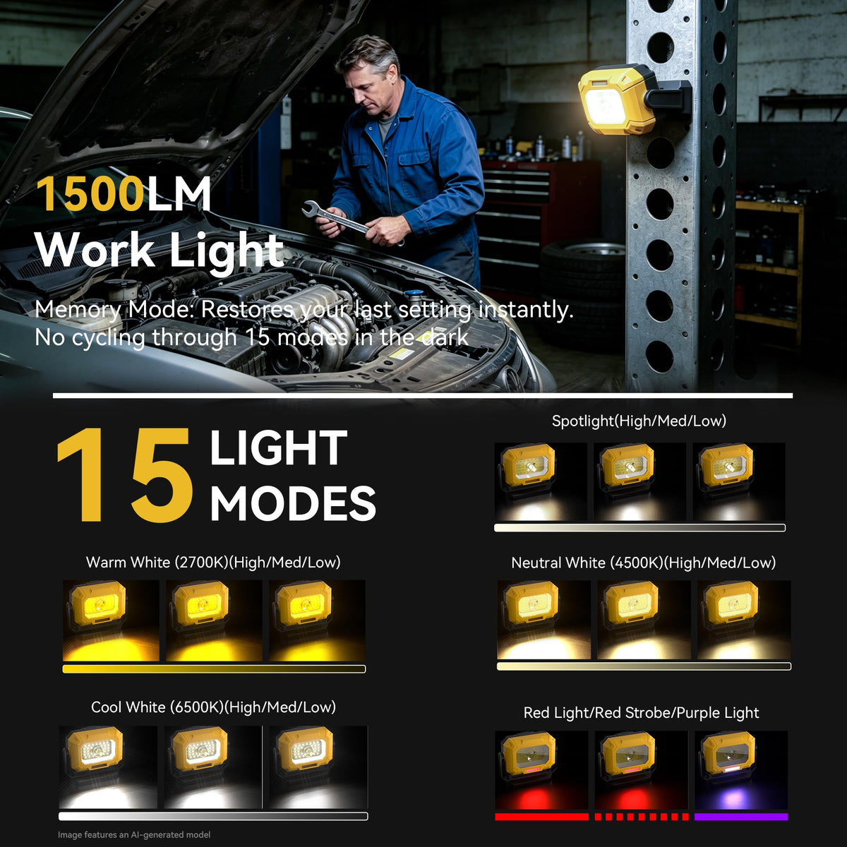 2 Pack 1500LM COB LED Work Light Z3396