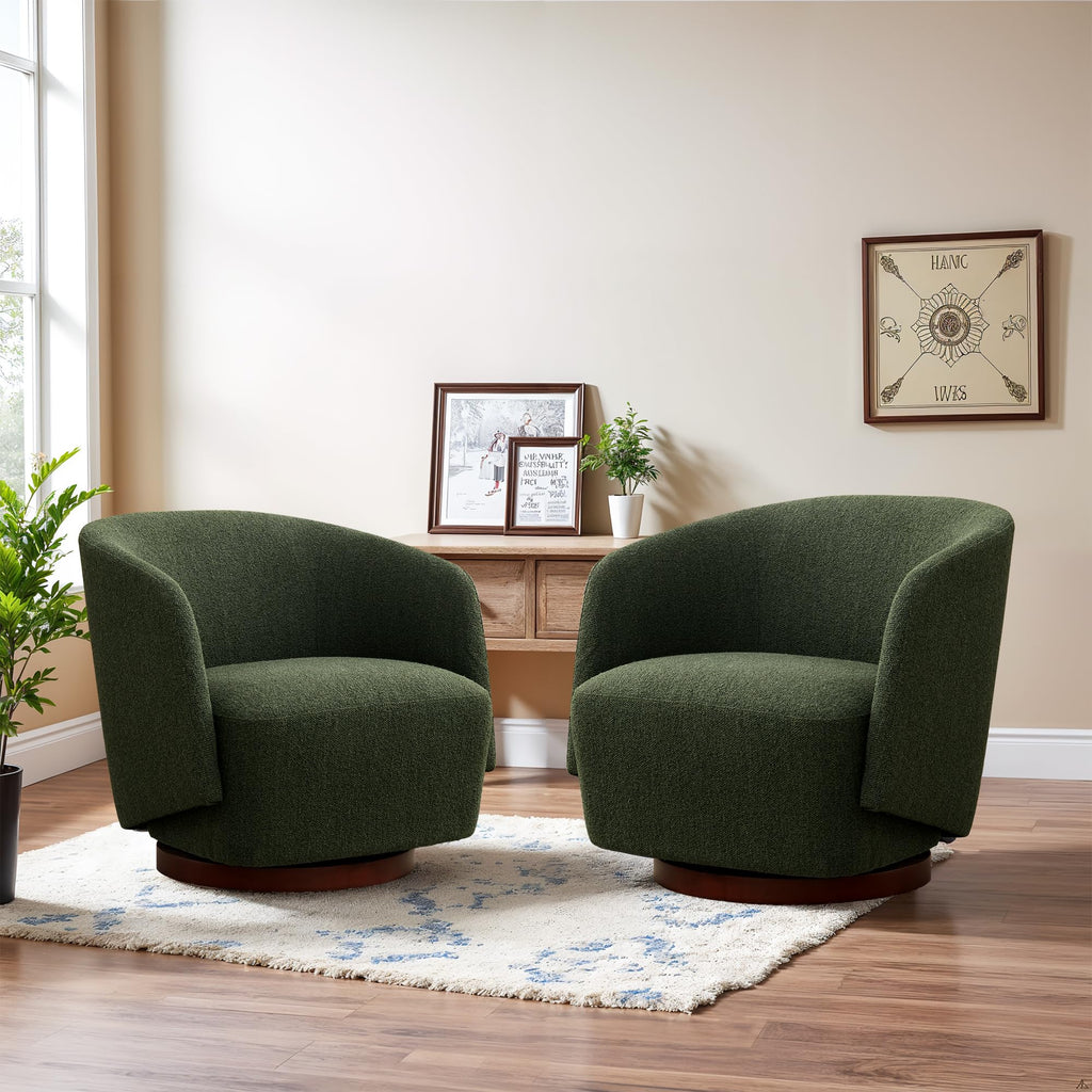 Boucle Swivel Accent Chairs Set of 2 Green K531452