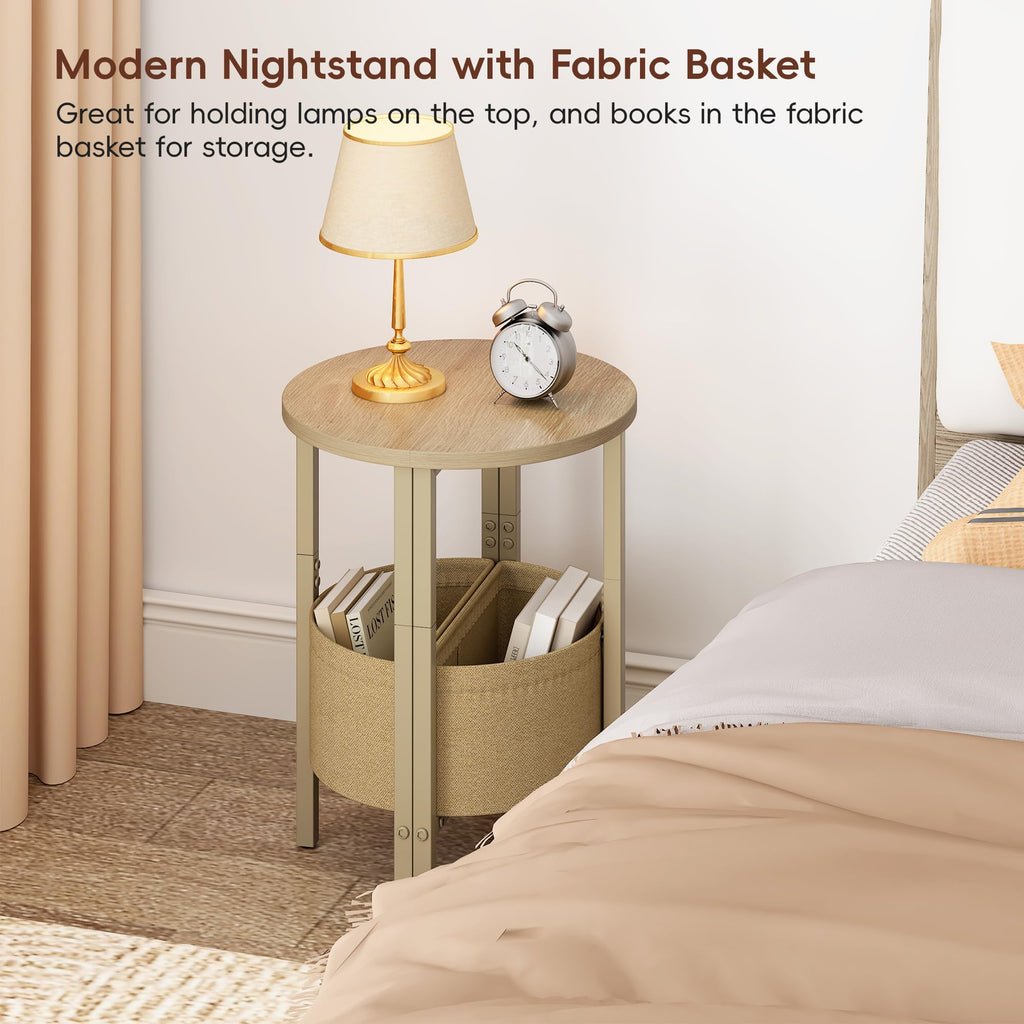 Small Round Side Table with Storage Basket, Set of 2 O675