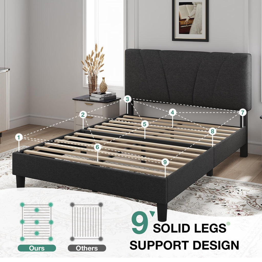Queen Size Linen Upholstered Bed Frame with Headboard Z283264