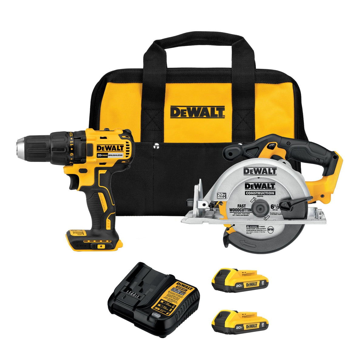 20V MAX Cordless Drill Driver and Circular Saw Combo Kit with 2 Ah Batteries and Charger Z5694