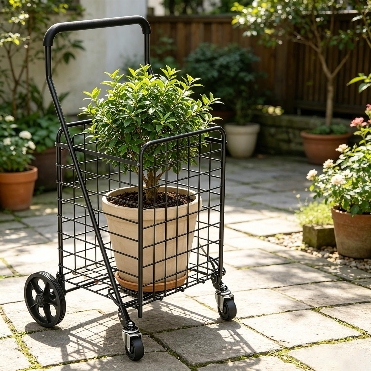 Grocery Shopping Cart with Swivel Wheels, Collapsible Utility Cart M7518