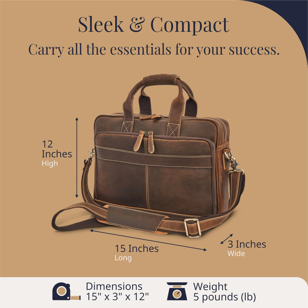 Full-Grain Leather Laptop Briefcase M9906