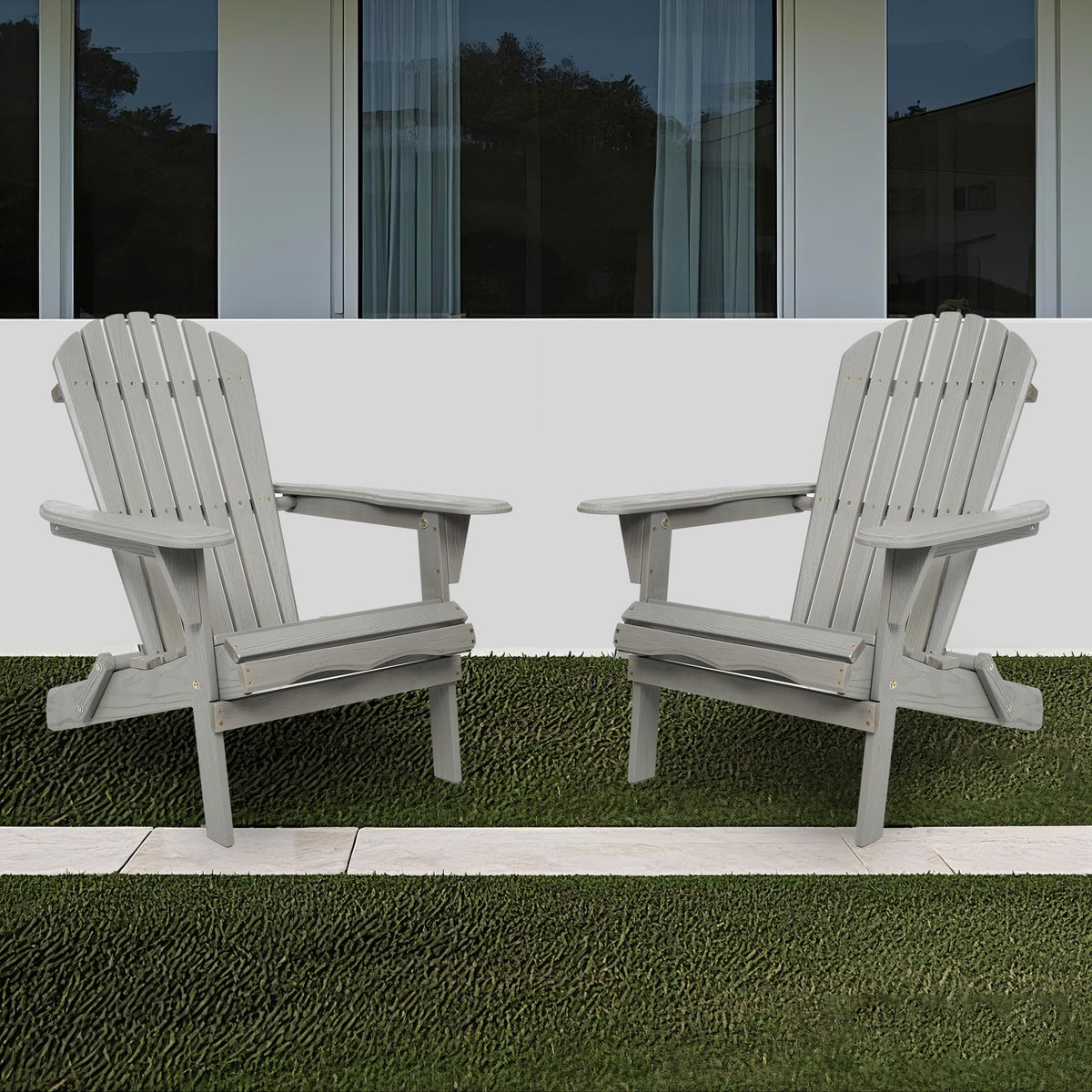 Wood Folding Adirondack Chair Set of 2 Solid Cedar A67462