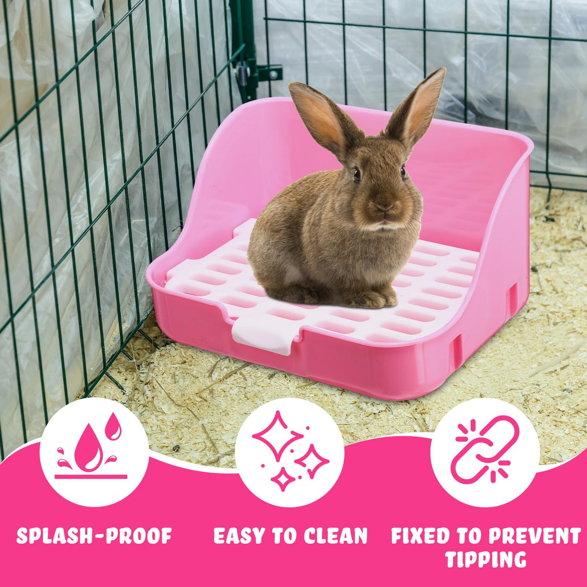 15 Pcs Rabbit Starter Kit Litter Box Grooming Kit Toys Bowl Blankets Cleaning Set Pink U508