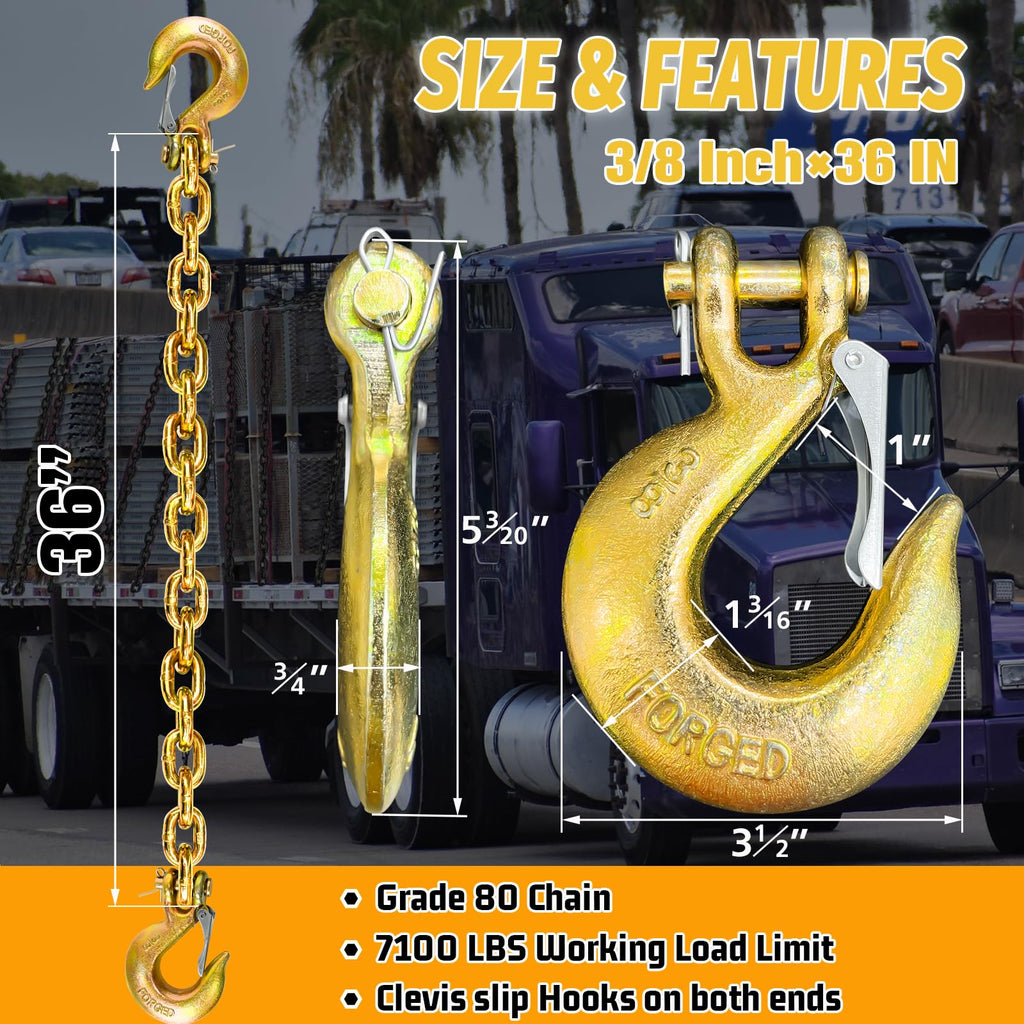 3/8"x36" Galvanized Trailer Safety Chains with Hooks, 2-Pack M882