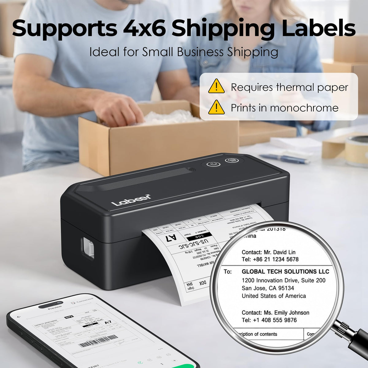 Bluetooth Thermal Shipping Label Printer Black F1901