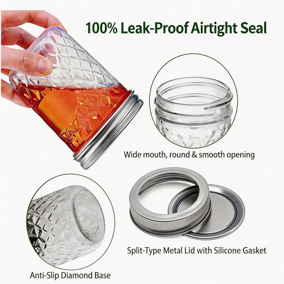 16 oz Wide Mouth Glass Mason Jars with Lids, 4 Pack I913