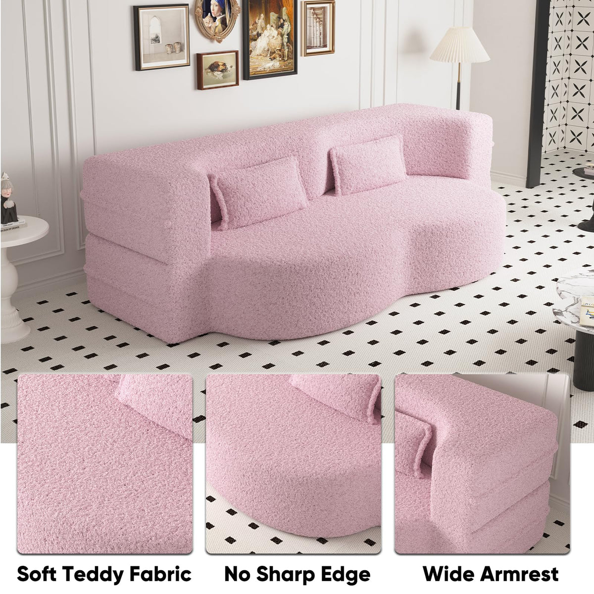 78" Full Size Pink Folding Sofa Bed W384877