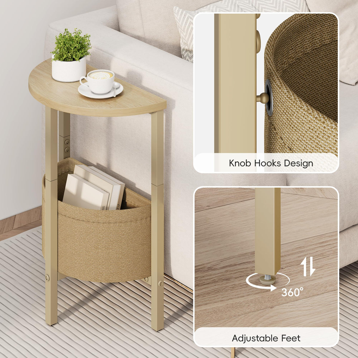 Small Round Side Table with Storage Basket, Set of 2 O675