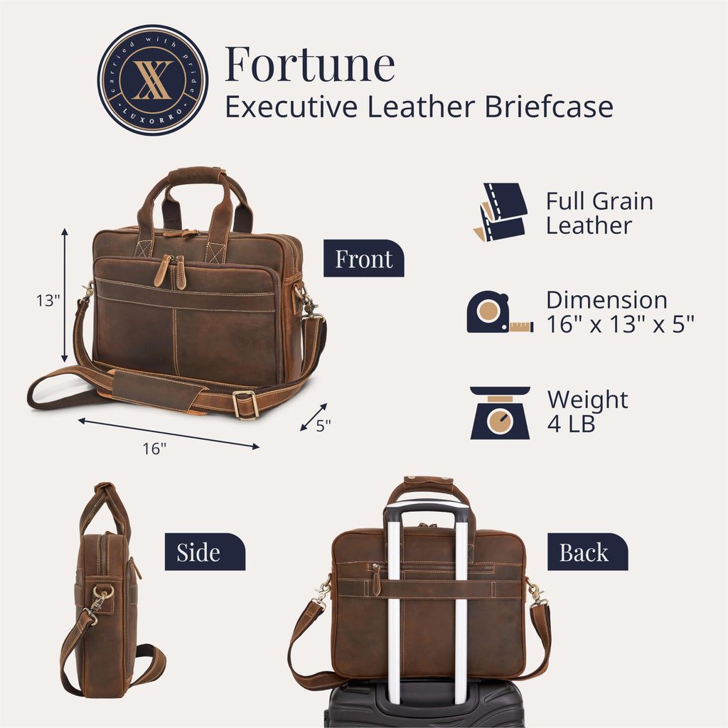 Full-Grain Leather Laptop Briefcase M9906