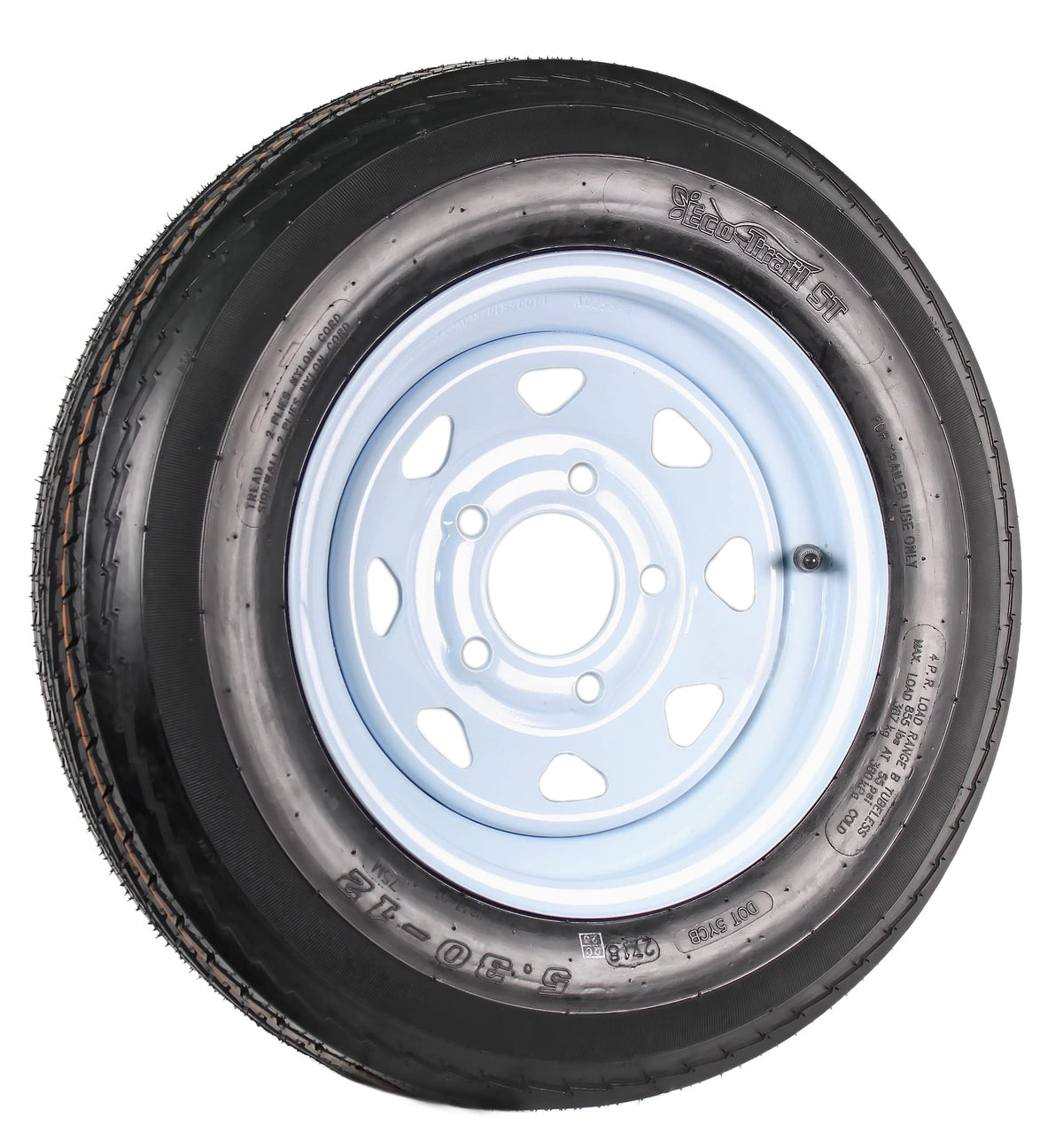 2-Pack Trailer Tire Rim Assembly 5.30-12 5 Lug White LRC V2892