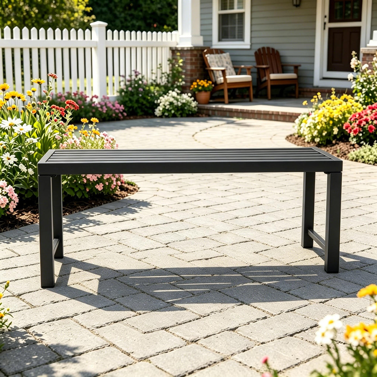 46" Black Metal Backless Outdoor Bench Y8643