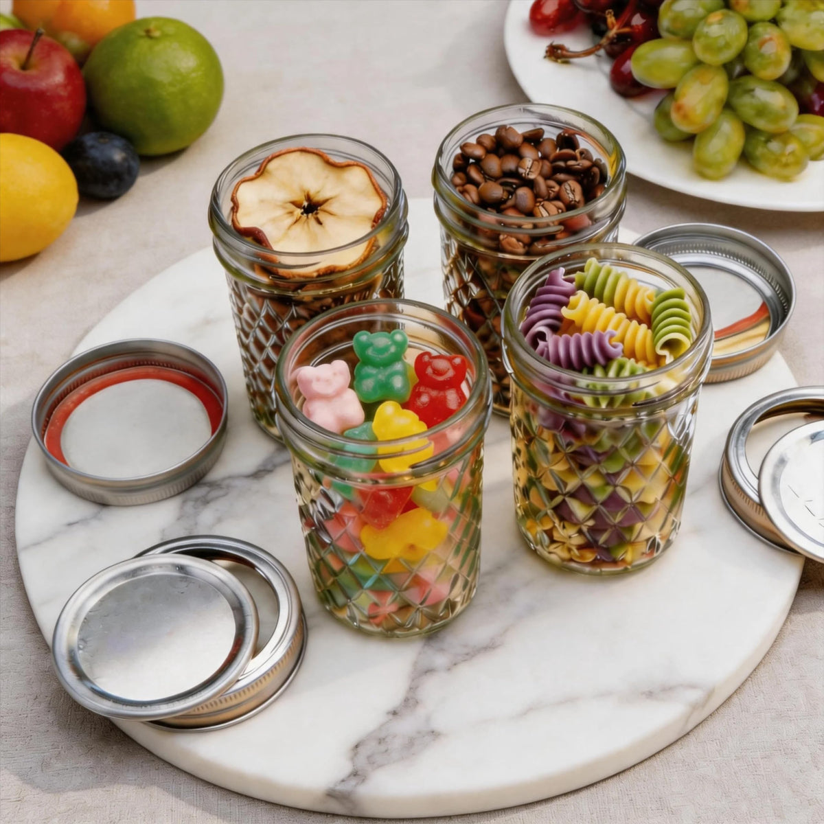 16 oz Wide Mouth Glass Mason Jars with Lids, 4 Pack I913