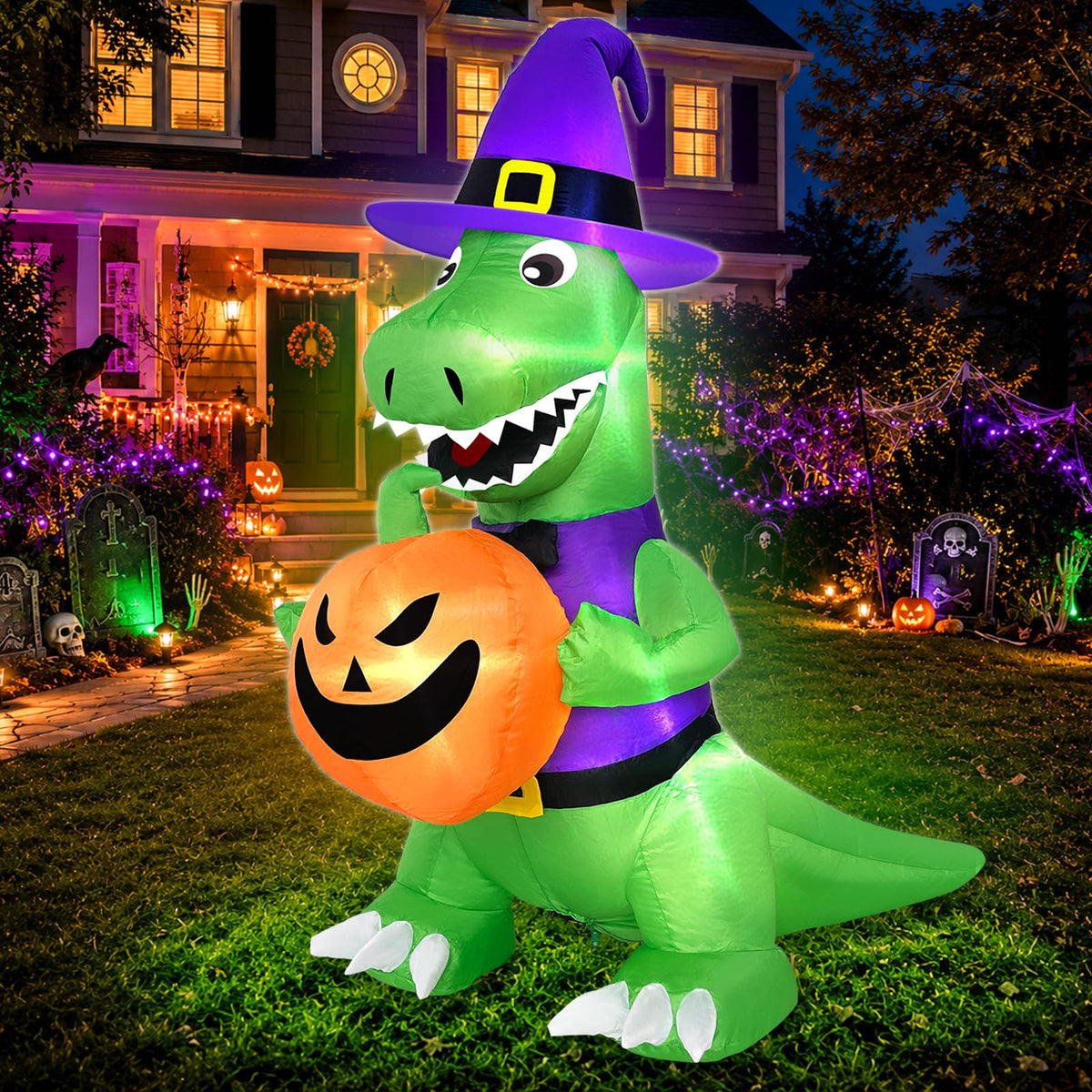 4 Ft Halloween Inflatables Witch Dinosaur P390