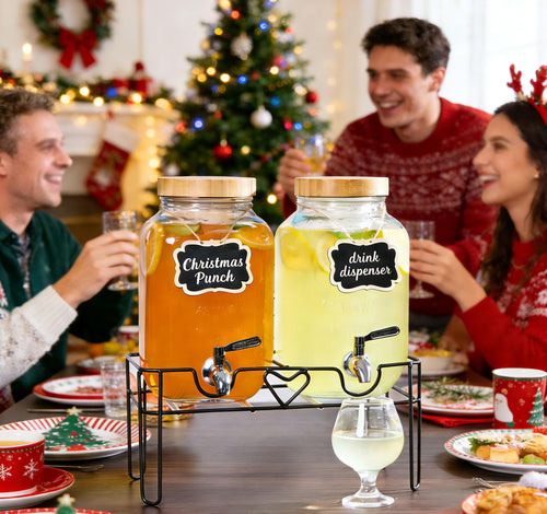 2 Pack 1 Gallon Glass Drink Dispenser with Stand and Fruit Infuser M7736