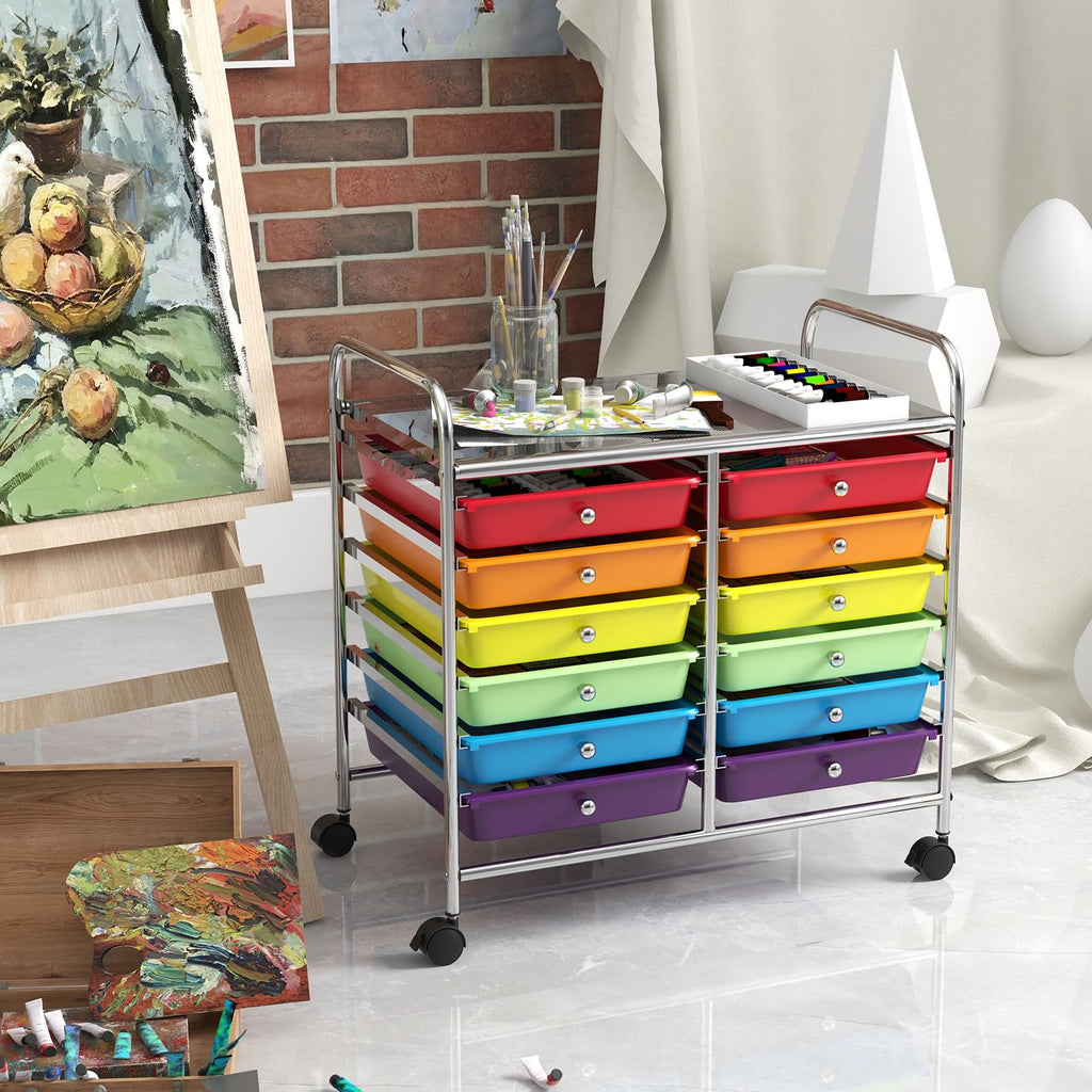 12 Drawer Rolling Storage Cart with Lockable Wheels J1172