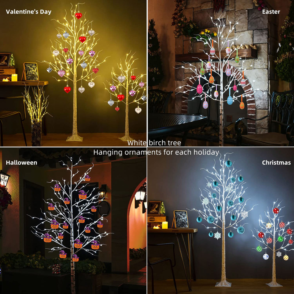 6ft 96LED Lighted Artificial Birch Tree with 9 Modes Timer X742