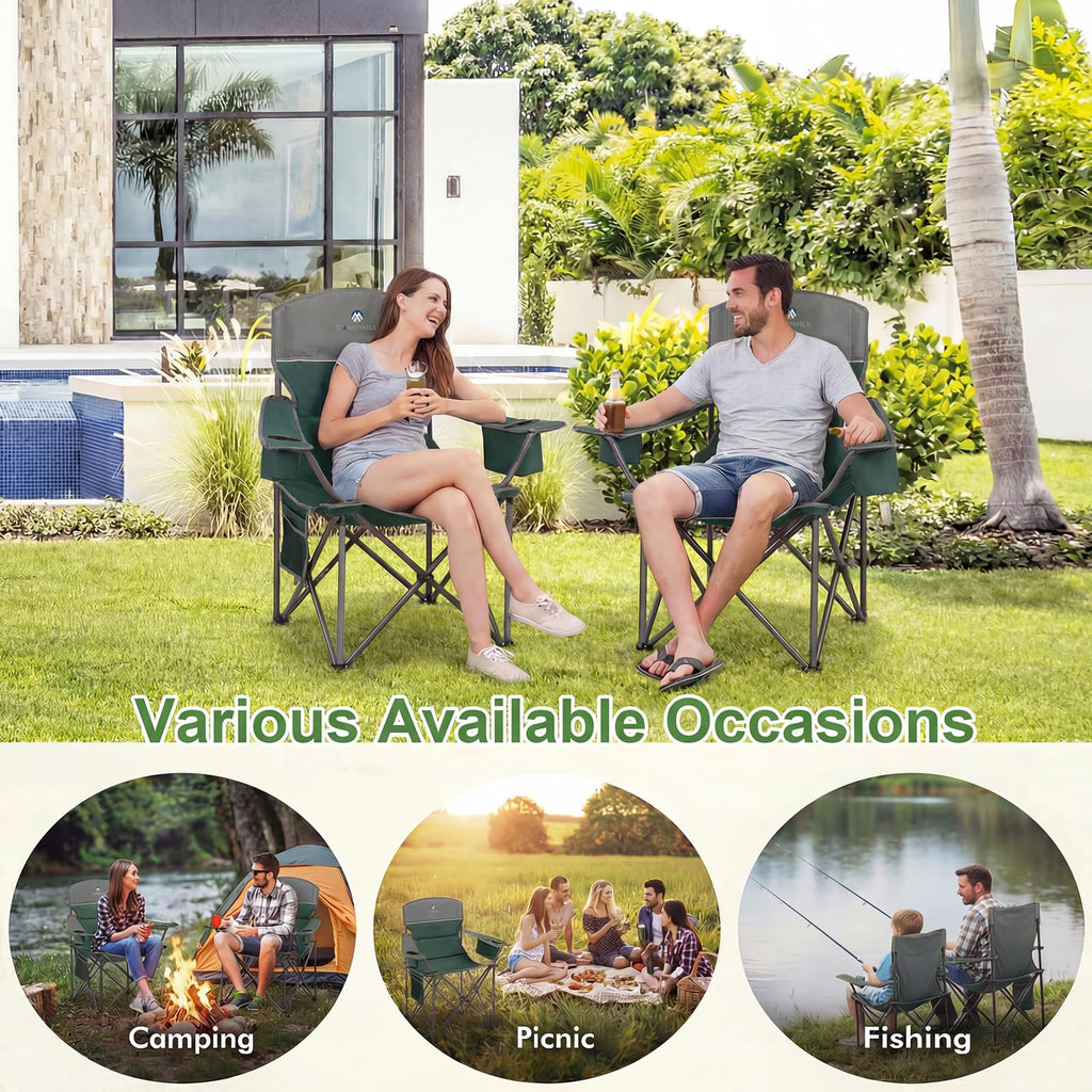 Oversized 2 Pack Heavy Duty Padded Camping Chair with Cooler Bag C225550