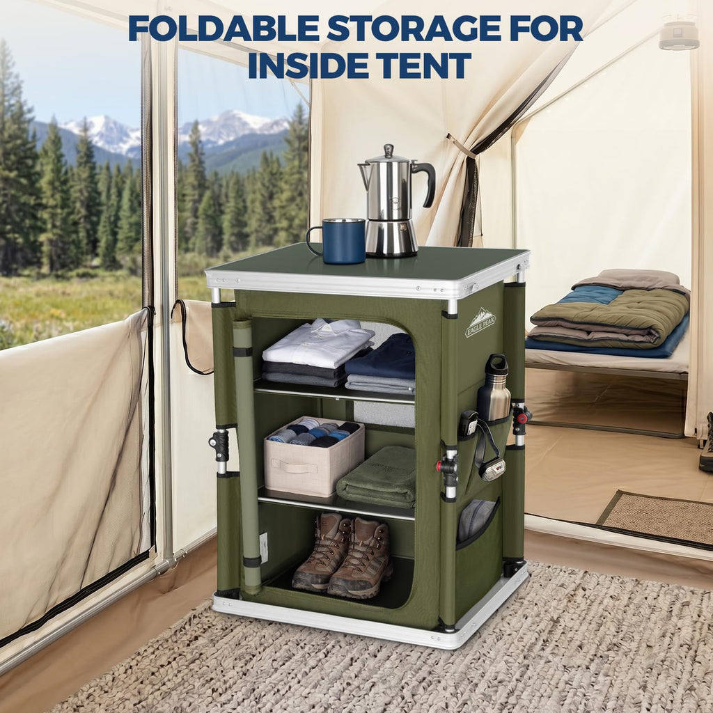 Green Portable Aluminum Folding Camping Table with Storage Organizer V645