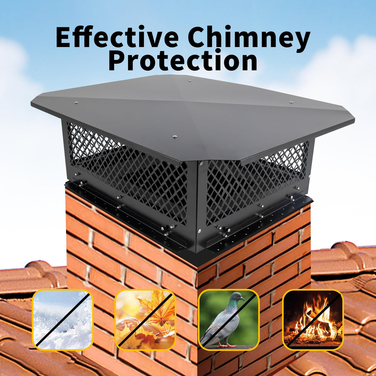 Black Galvanized Steel Chimney Cap J854926