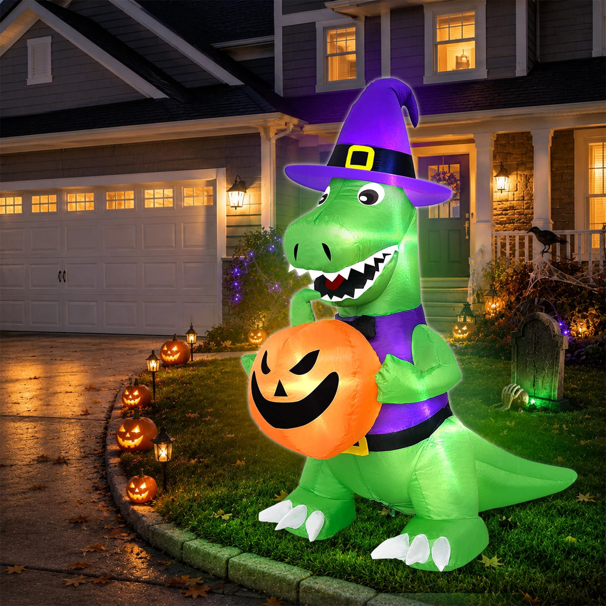 4 Ft Halloween Inflatables Witch Dinosaur P390
