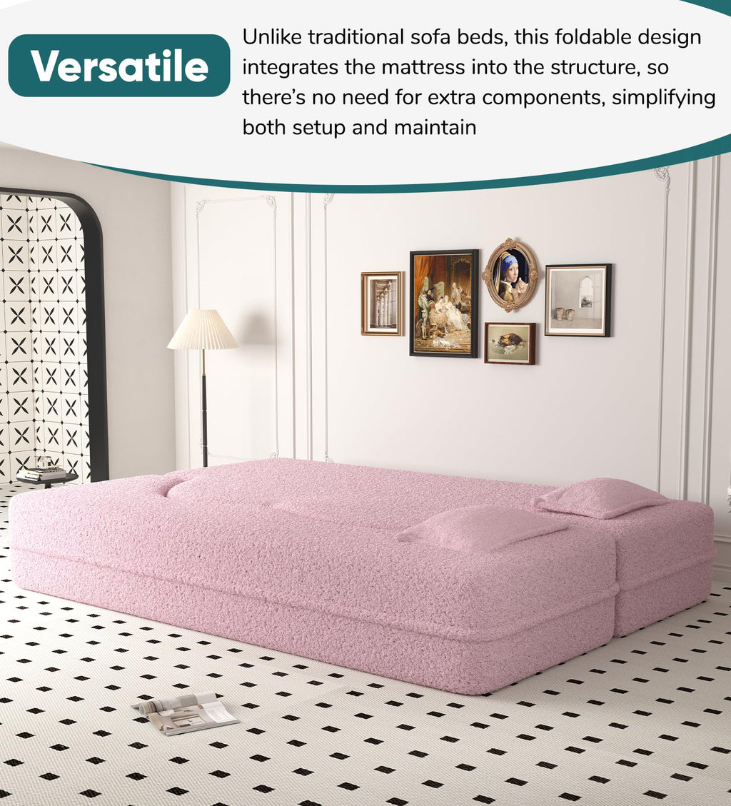 78" Full Size Pink Folding Sofa Bed W384877