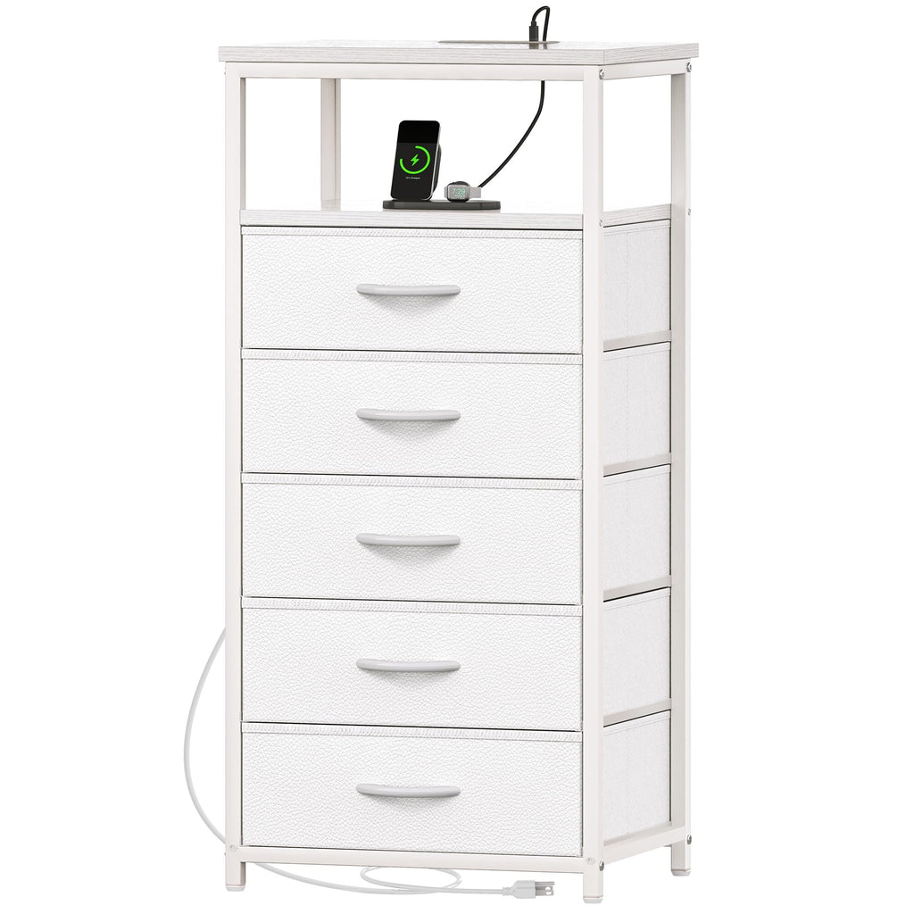 White 5 Drawer Dresser with Charging Station P93133