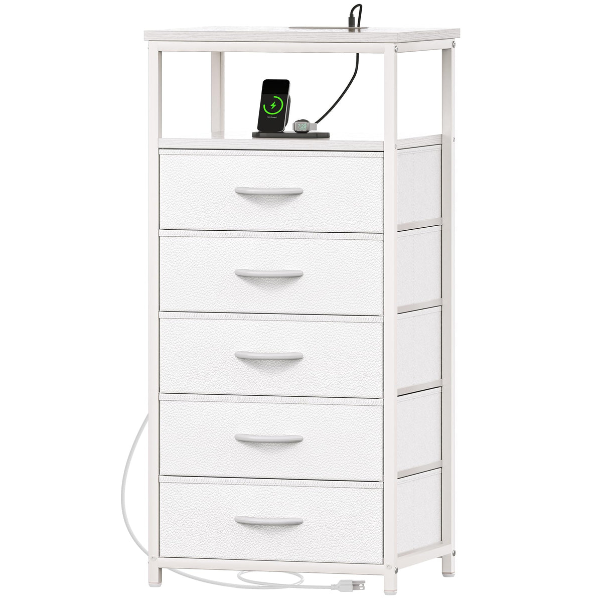 White 5 Drawer Dresser with Charging Station P93133