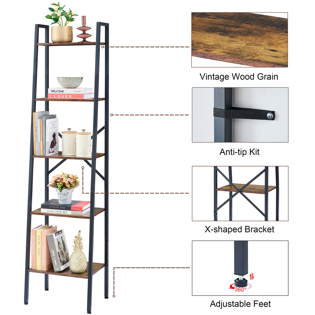 5-Tier Metal Ladder Bookshelf F11628