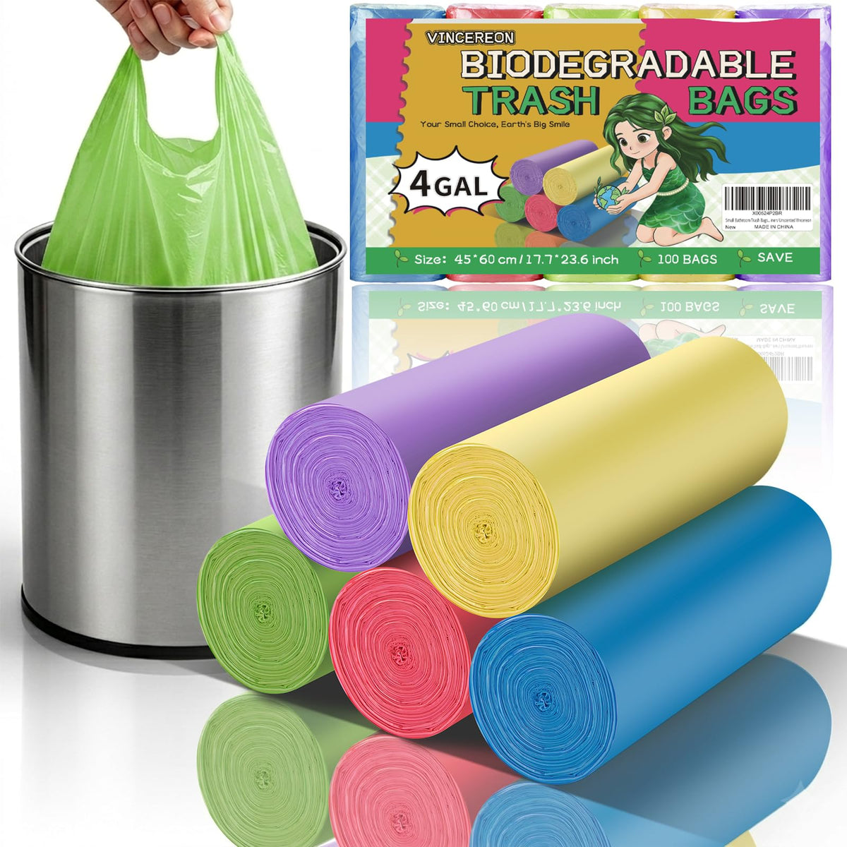 4 Gallon Biodegradable Trash Bags With Handles K497016
