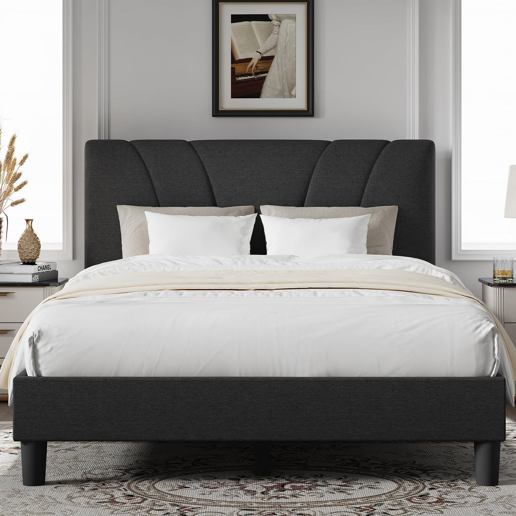 Queen Size Linen Upholstered Bed Frame with Headboard Z283264