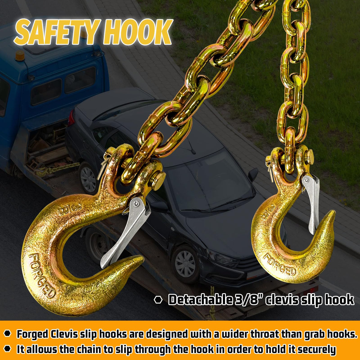 3/8"x36" Galvanized Trailer Safety Chains with Hooks, 2-Pack M882