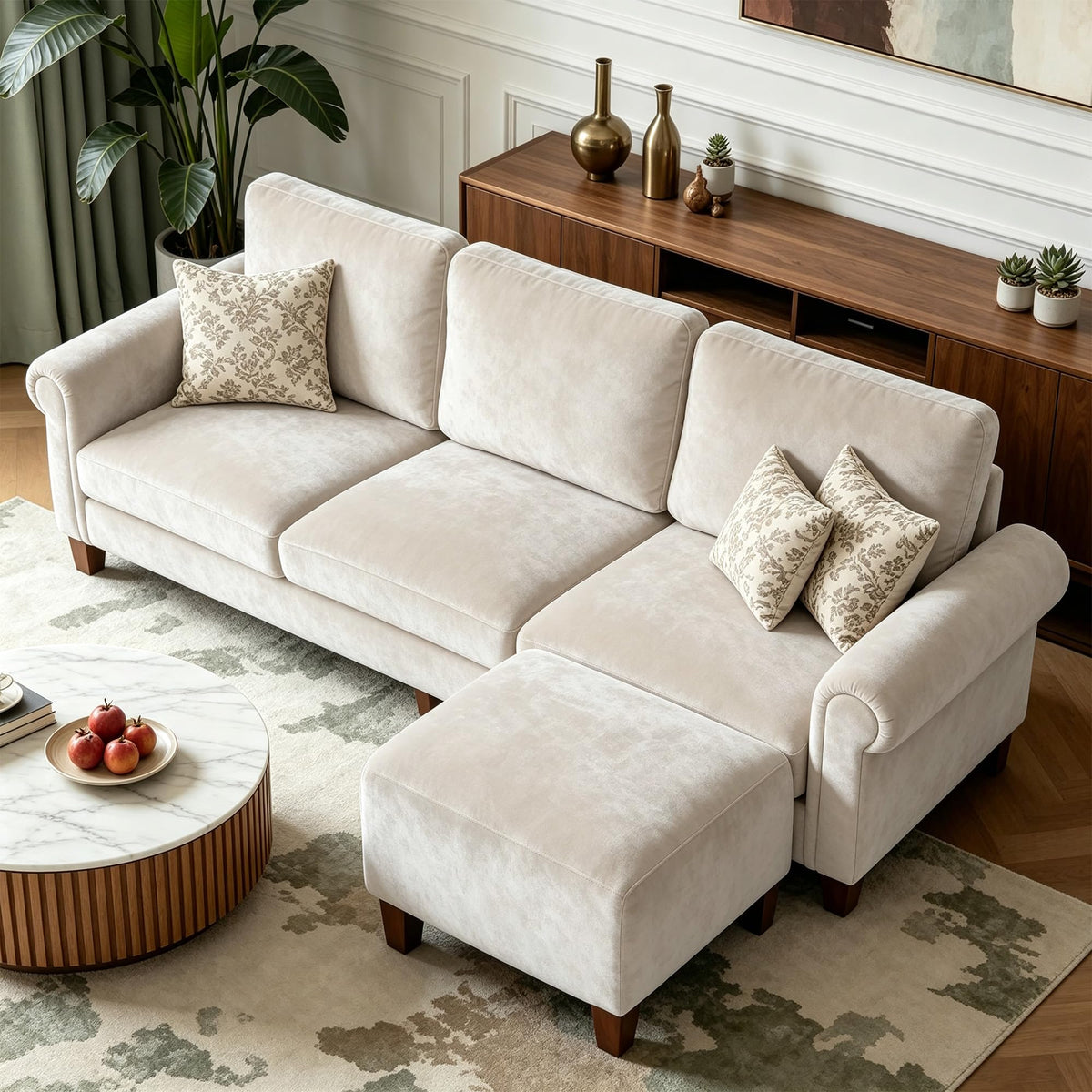 100" L-Shaped Velvet Sectional Sofa with Ottoman G563