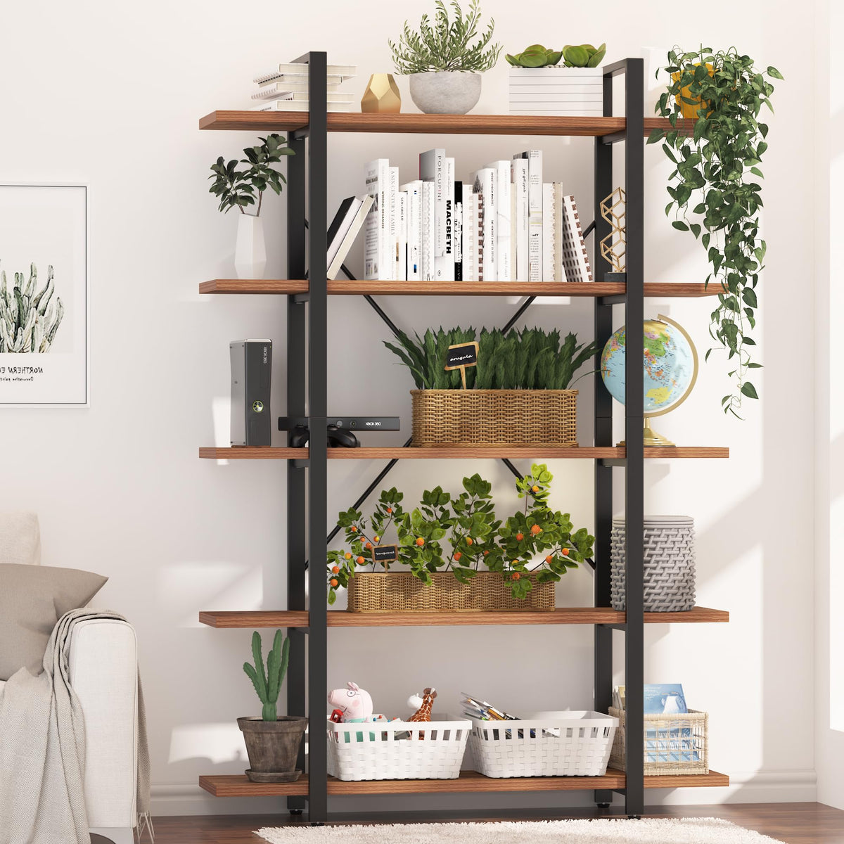 5 Tier Wood and Metal Bookshelf F87348
